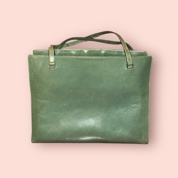 Vintage 90s Kate Spade Green Leather Tote - Picture 4 of 9